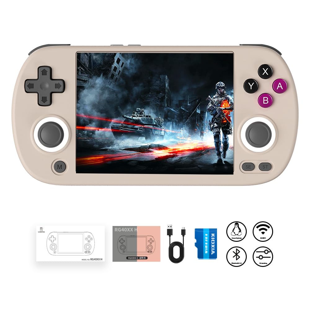 AyhgicxtRG40XXH Retro Handheld Game Console RG40XXH handheld emulator with 4-inch IPS Screen RGB Lighting 64G TF Card Linux System and 3200mAh Battery Supports 5G WiFi Bluetooth 4.2 Grey
