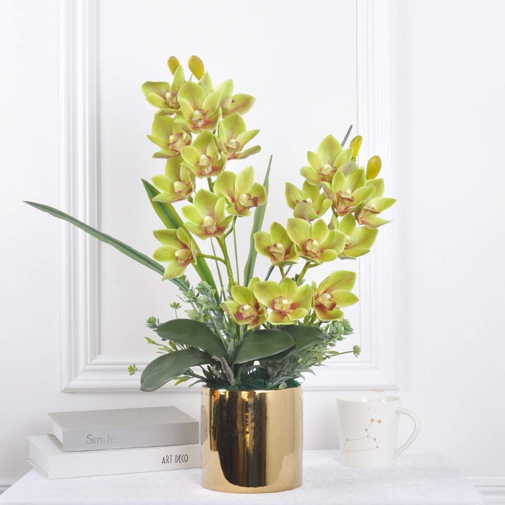 Sbziojhdr Green Artificial Flowers, Decor Artificial Flowers With Vase Butterfly Orchid Artificialilk Decorative Flower With Fake Bouquet For Home Wedding Party Decoration Faux Flowersgreen(Green)