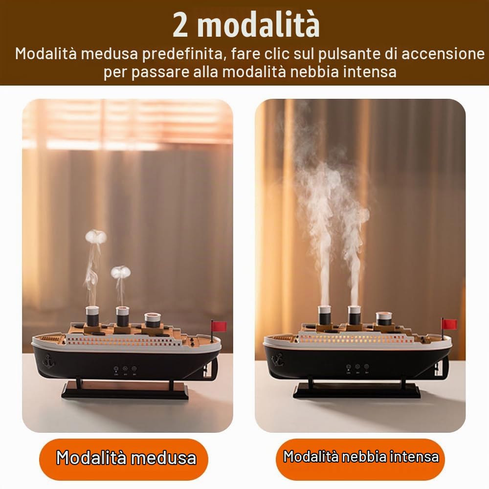 Mini Umidificatore, Diffusore di Modello di Nave con Luci Notturne, 250 ML Umidificatori di Aromi Jellyfish Mist Aromaterapia per Casa Camera da Letto Ufficio