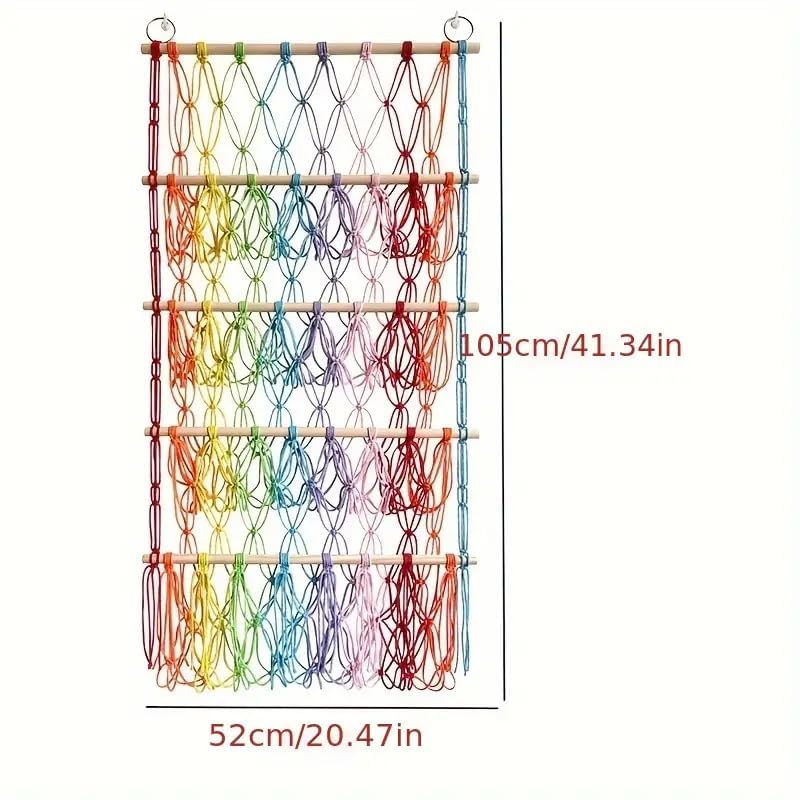 Image of Wood Waterlily House - Organizer Mesh, Bohemian Net Organizer, Stuffed, Toy Storage Hammock, Rainbow Stuffed Animal Hammock Macrame for Toy Storage. (Color Four Layer), Wall Mount
