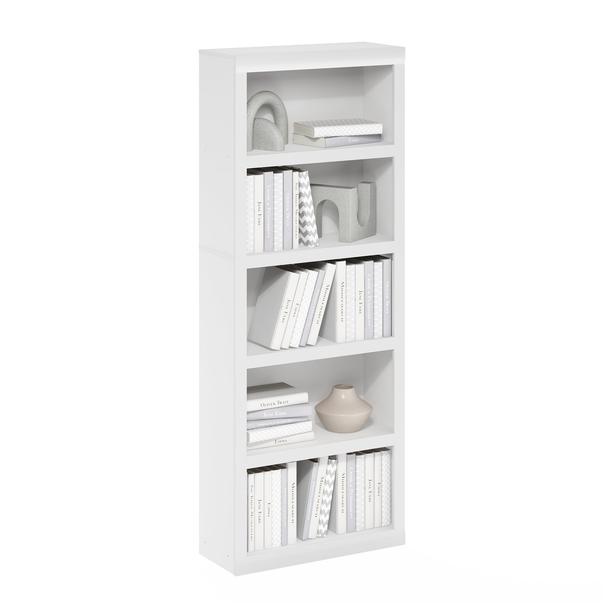 Furinno Luder 5-Tier Omkeerbare Kleur Open Plank Boekenkast, Wit/Groen