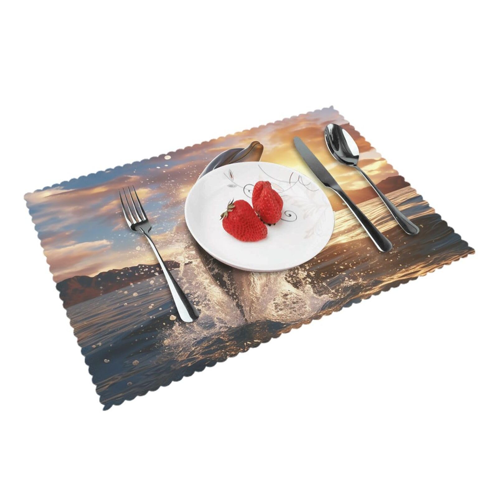 Placemats Set of 4 Heat Resistant Woven Place Mats for Dining Table Dolphin Jumping in the Sea Placemats Washable Wipeable PVC Table Mats Indoor/Outdoor Place Mats for Party Kitchen Decor 30x45 cm
