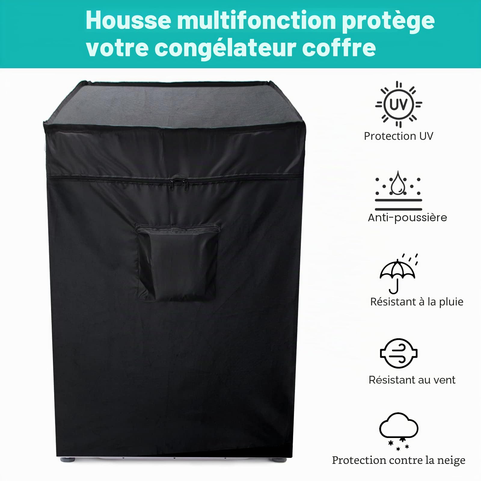 Luxiv Housse de congélation coffre noire imperméable 101,6 x 63,5 x 9,5 cm pour 2,1 m³ couverture complète
