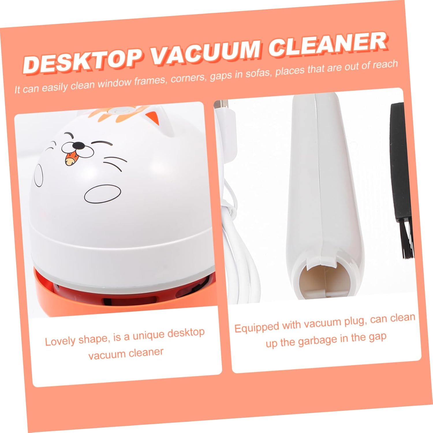 Rechargeable Mini Vacuum Cleaner Portable USB Wireless Desktop Dust Collector Cat Pattern Household and Car Use
