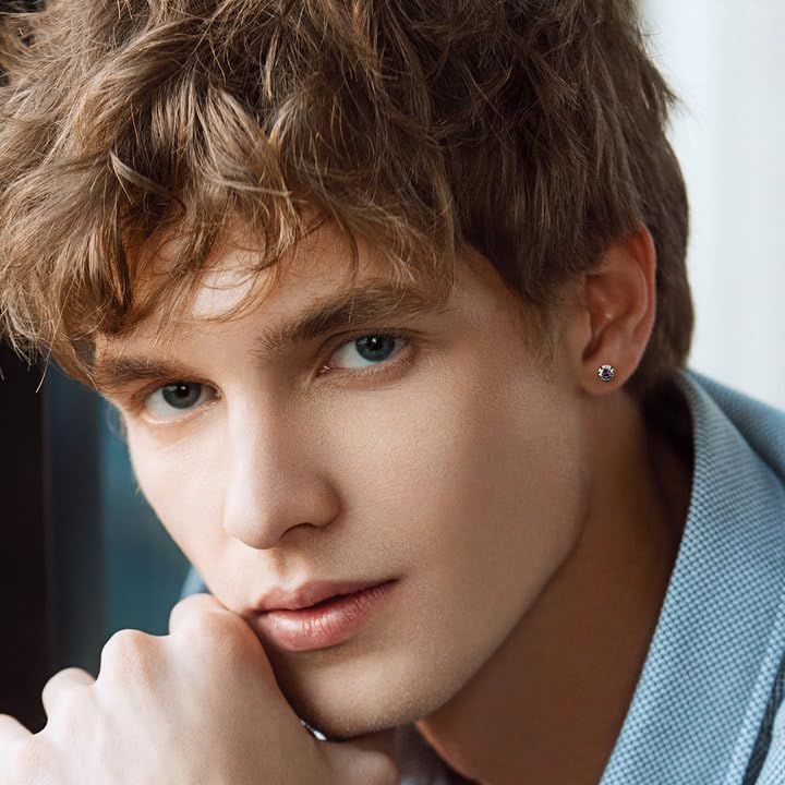 Miniatura 4 de VOLUKA Aretes tipo dormilona de acero inoxidable con circonita cúbica para mujeres y hombres, hipoalergénico de acero quirúrgico 316L, titanio