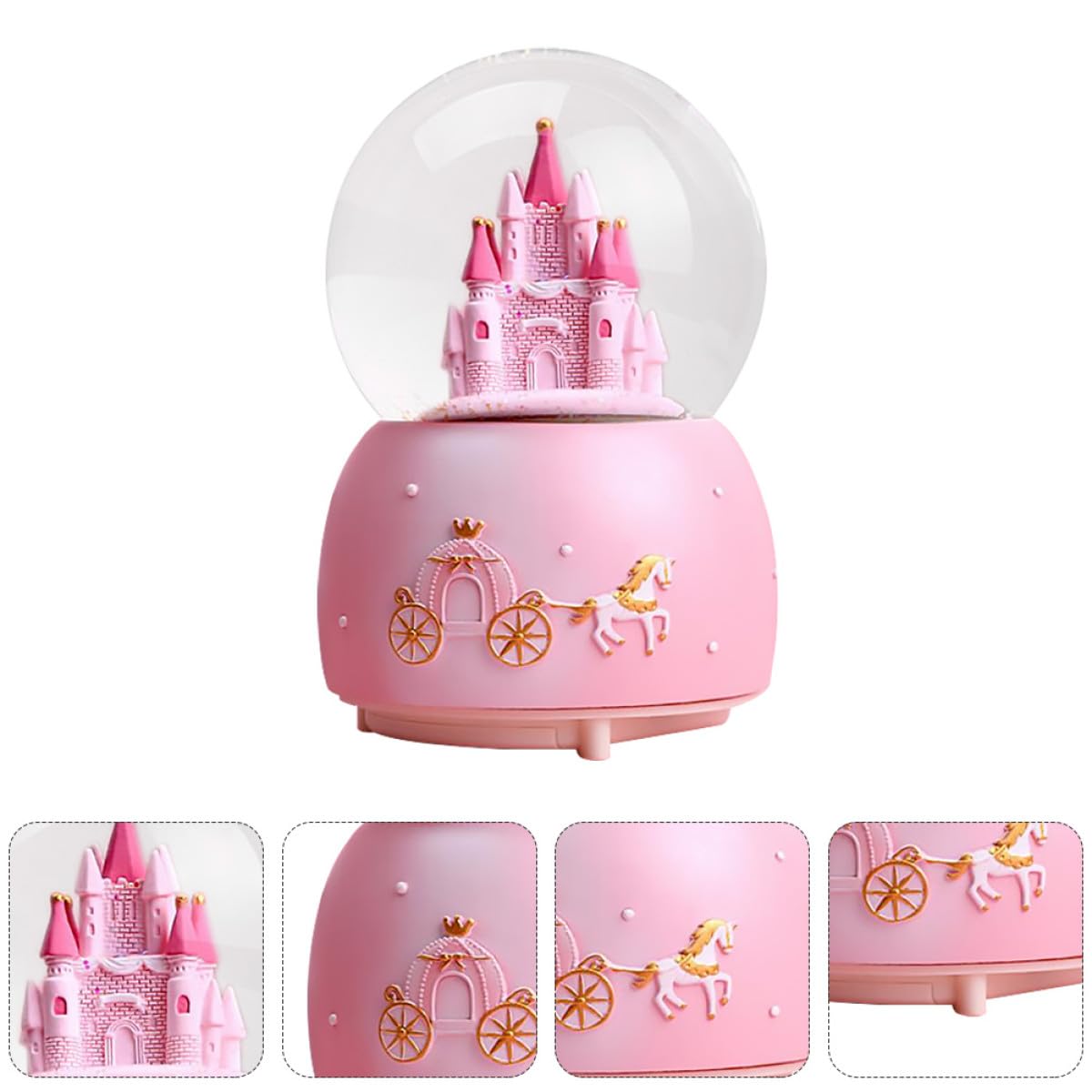 Toyvian Bola de Nieve de Cristal Rosa Mediana Música y Efecto Nieve Manual, Adorno Decorativo para Escritorio y Hogar, Bola de Cristal para Niñas, Obsequio de Cuento de Hadas