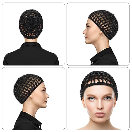Miniatura 3 de Paquete de 3 gorras de malla de ganchillo para el cabello, de rayón, de punto de ganchillo, para dormir, cubierta ajustada para el cabello, cómoda