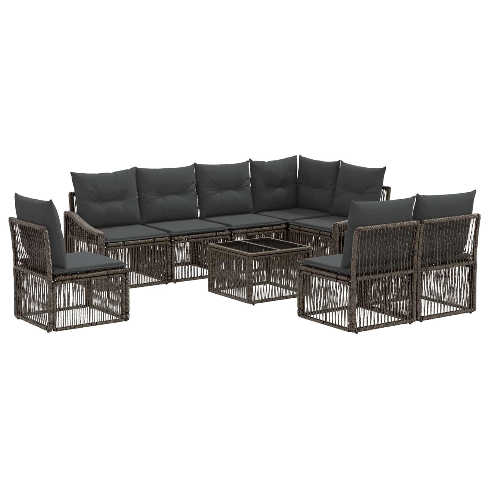Set di divani da giardino in polyrattan, 9 pezzi, grigio | Mobili modulari da esterno per terrazza e giardino: intreccio resistente alle intemperie con morbidi cuscini e piedini