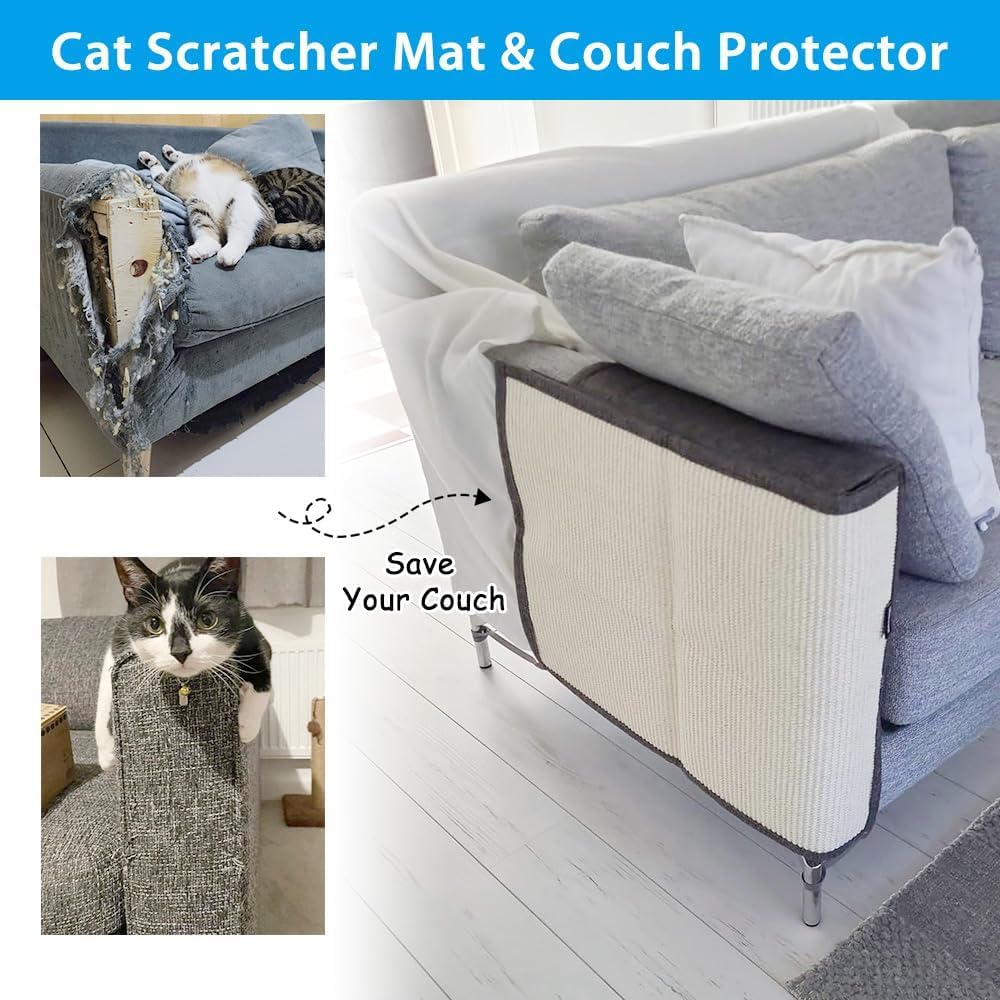 NATUYA Cat Scratch Couch Protector,Sisal Furniture Protector Cats Scratching Pad,Anti-Cat Scratch Sofa Armrest Couch Protective Shield with Pocket,Drak Grey - Image 2