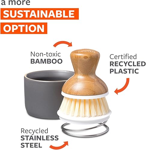 Miniatura 5 de Juego de dispensador de jabón de cerámica y esponja de fibra verde Full Circle color blanco 1. Verde, . 0 - Gris/Blanco