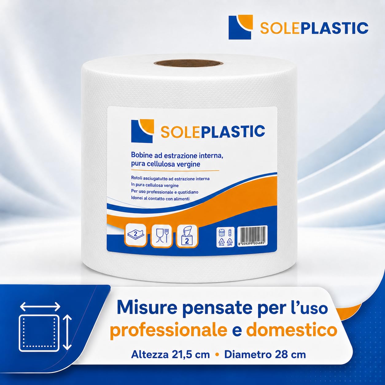 10 Bobine x 800 Strappi Rotoli Carta Cucina - TOTALE 8000 STRAPPI | Pura Cellulosa ad Alta Assorbenza, Carta Asciugatutto Domestico e Industriale 2 Veli, Idonea al Contatto Alimentare