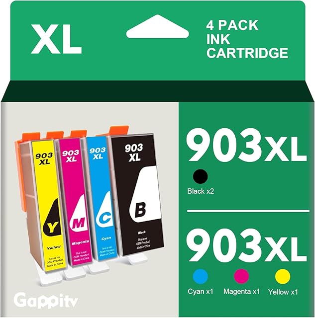 903XL Ink Cartridges Multipack Compatible Replacement for HP 903 XL 903XL Multipack Printer Ink Cartridges 4 pack for HP OfficeJet 6950 6960 OfficeJet Pro 6960 6970 -Black Cyan Magenta Yellow