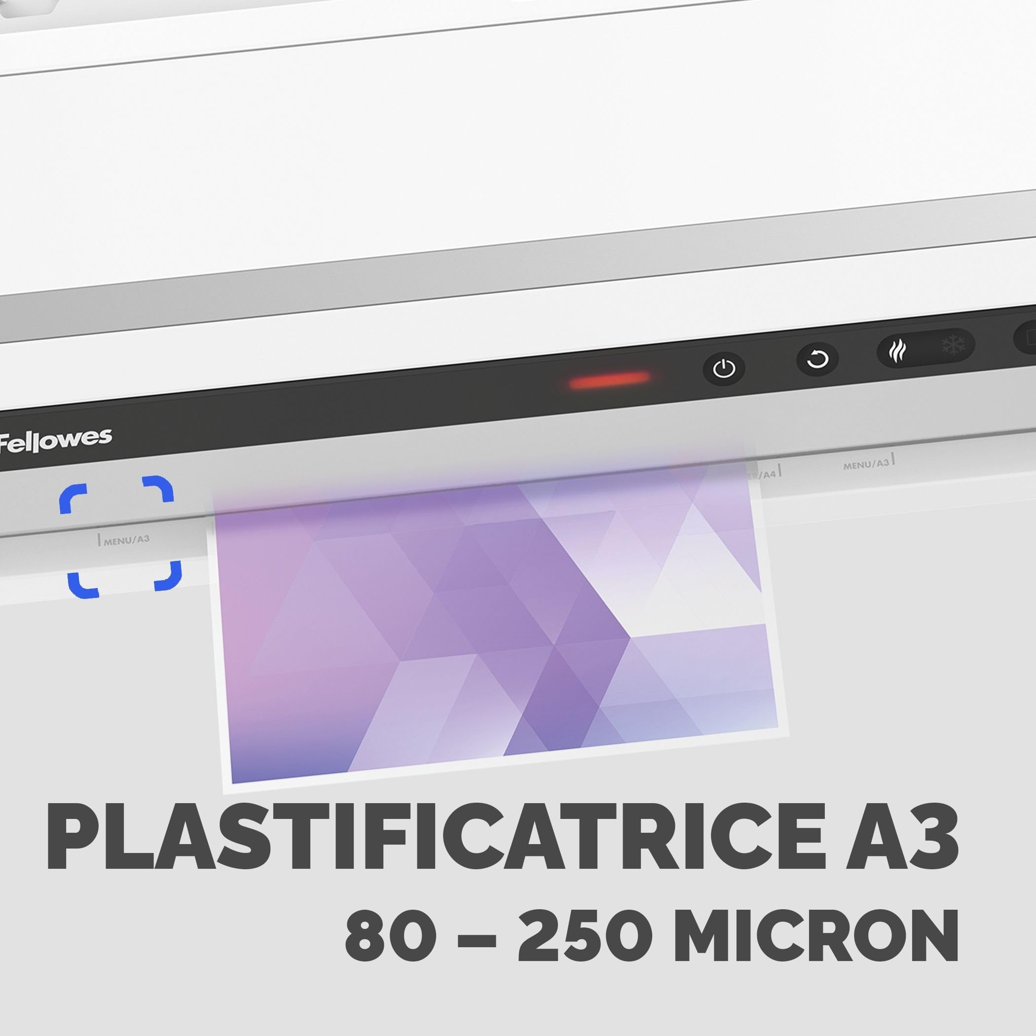 Fellowes plastificatrice a caldo Jupiter A3, formato A3, fino a 250 micron, per ufficio, riscaldamento rapido, con retromarcia e modalità riposo, colore bianco, incluso starter pack di 10 pouches