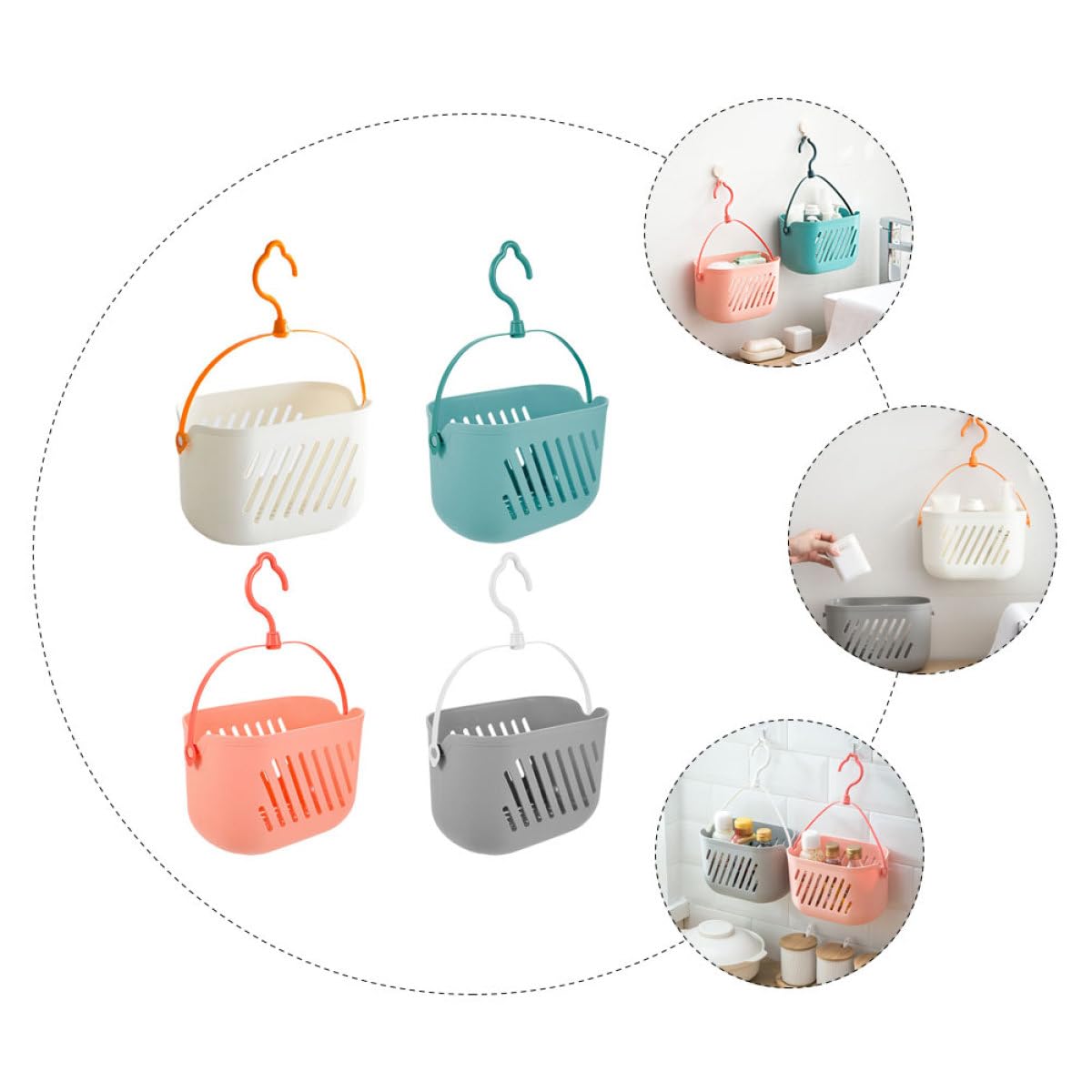 Veemoon Cesta Colgante de Pared para Baño 4 Piezas Plástico (,) Organizador de Ducha Portátil para Gel, Champú y Accesorios de Limpieza