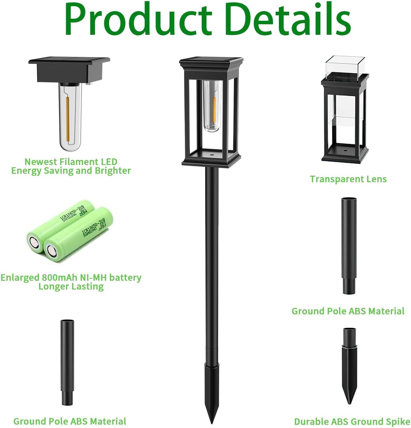 Luces Solares Led Exterior Jardin, 8 Piezas Luz Solar Exterior Jardin, 800mAh IP65 al Aire Libre a Prueba de Agua Luces Solares Para Jardín Patio Césped Acera Jardín Decoración Luces solares