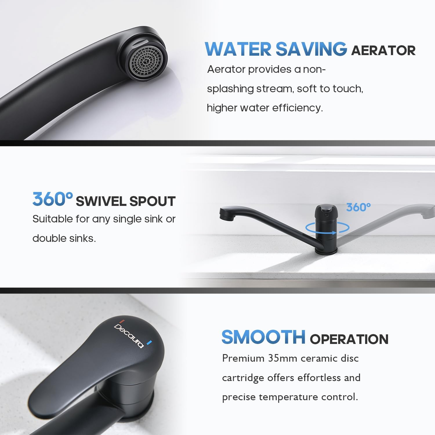 Decaura Laundry Sink Mixer Tap features diagram
