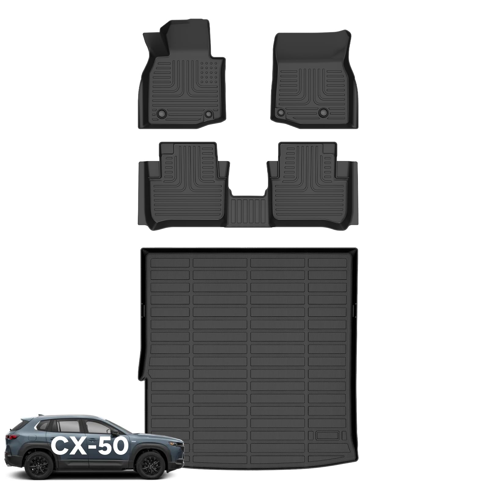 Wayhigh® Floor Mats & Cargo Liner for 2025 2026 Mazda CX-50 Hybrid, All Weather TPE Car Mats Waterproof Heavy Duty Floor Liners, Floor Mats Custom Fit for CX50 Hybrid Accessories