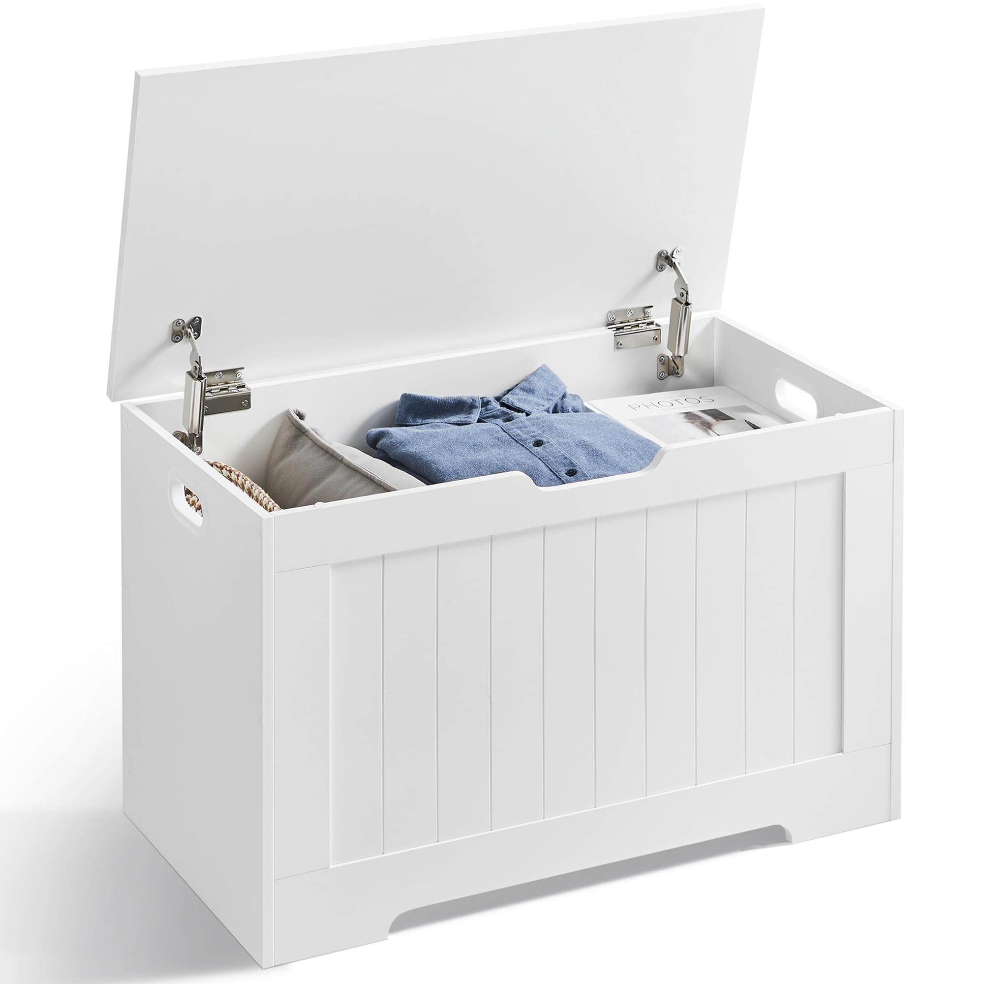 VASAGLE Storage Chest, Storage Bench with 2 Safety Hinges, Shoe Storage Bench, Modern Style, 40 x 76 x 48 cm, for Hallway, Bedroom, Living Room, White LHS11WT