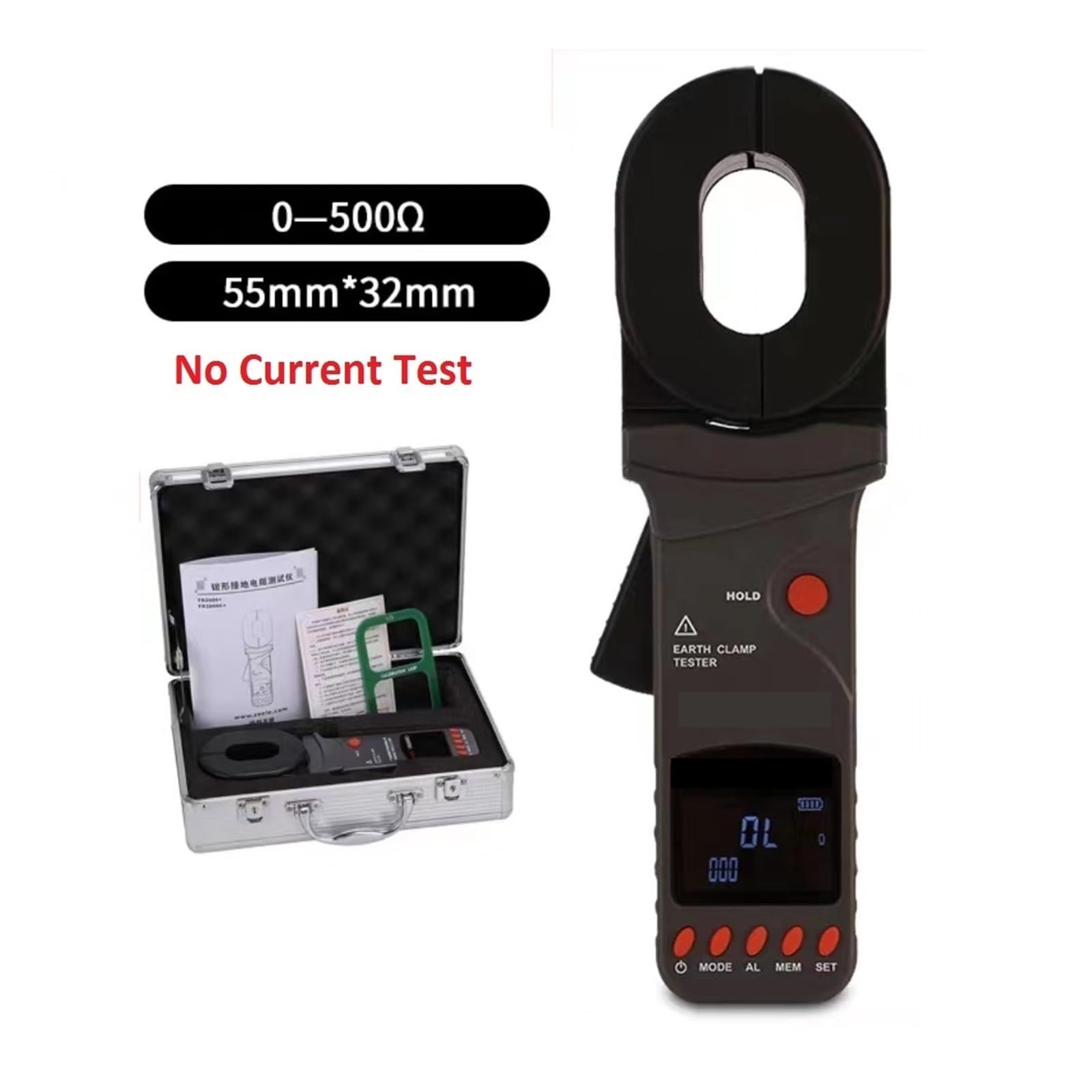 Tester rezystancji izolacji Wielofunkcyjny miernik rezystancji uziemienia 0-1200 Ω Prąd 20A Bezkontaktowy tester pętli Elektroniczny tester konserwacji (Color : 2000Plus 500Ohm, Size : 0)