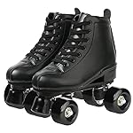 XUDREZ Classic Roller Skates High-Top Double-Row Leather Roller Skates for Women and Men (Black Black Wheel,7.5)