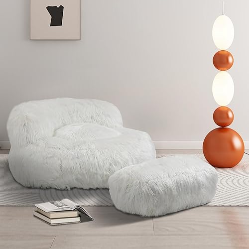 Luteren Sillas puff para adultos, sofá mullido tapizado de felpa, cómodo sofá perezoso con reposapiés, sofá puff grande para sala de estar,