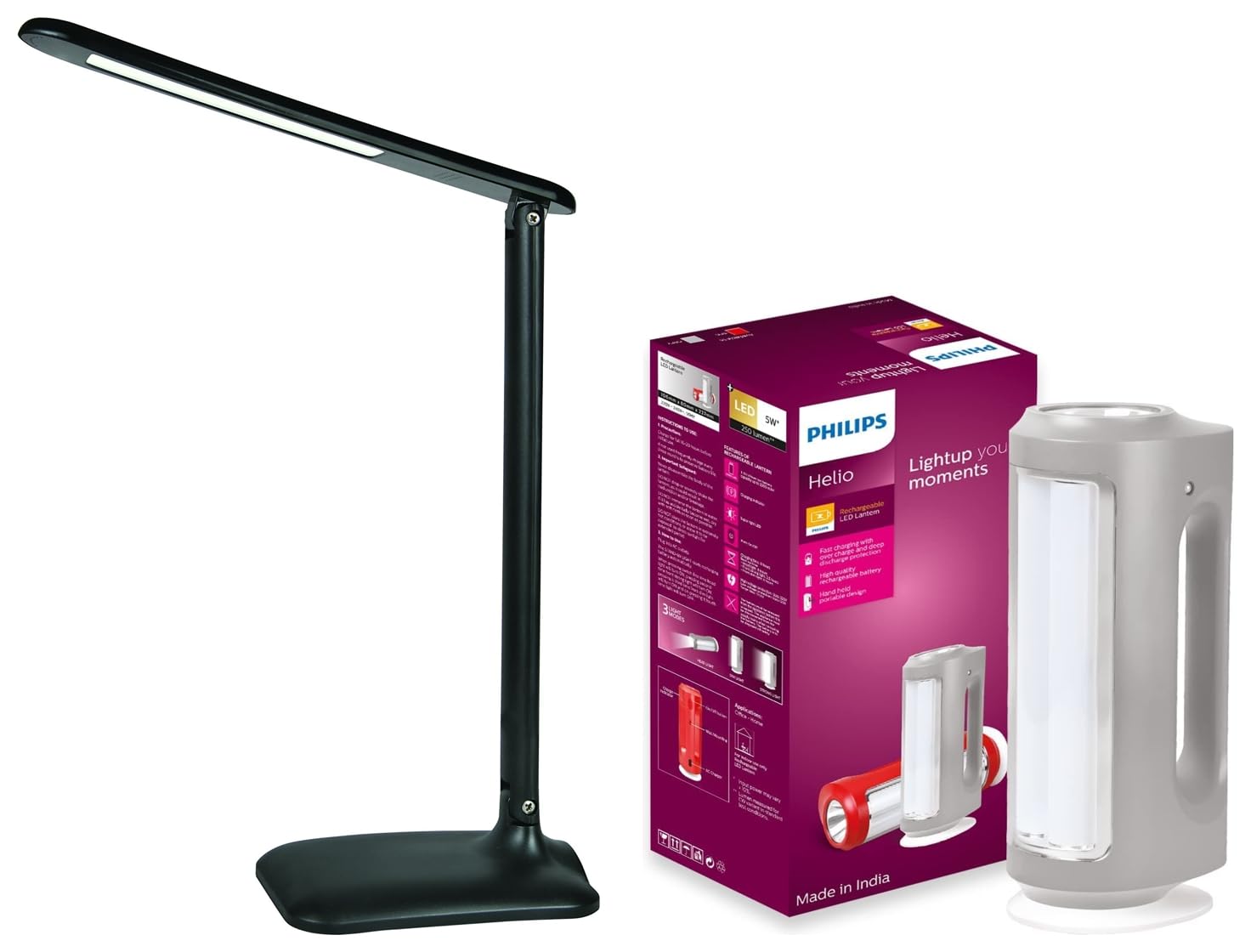 Philips Helio Multi-Functional Emergency Rechargeable LED Lantern| 3 Lighting Modes and Dimmability Brightness Control Method & Philips Air Desk Light, 5 watt, Air-Light Minimalistic Design, Black-image-24