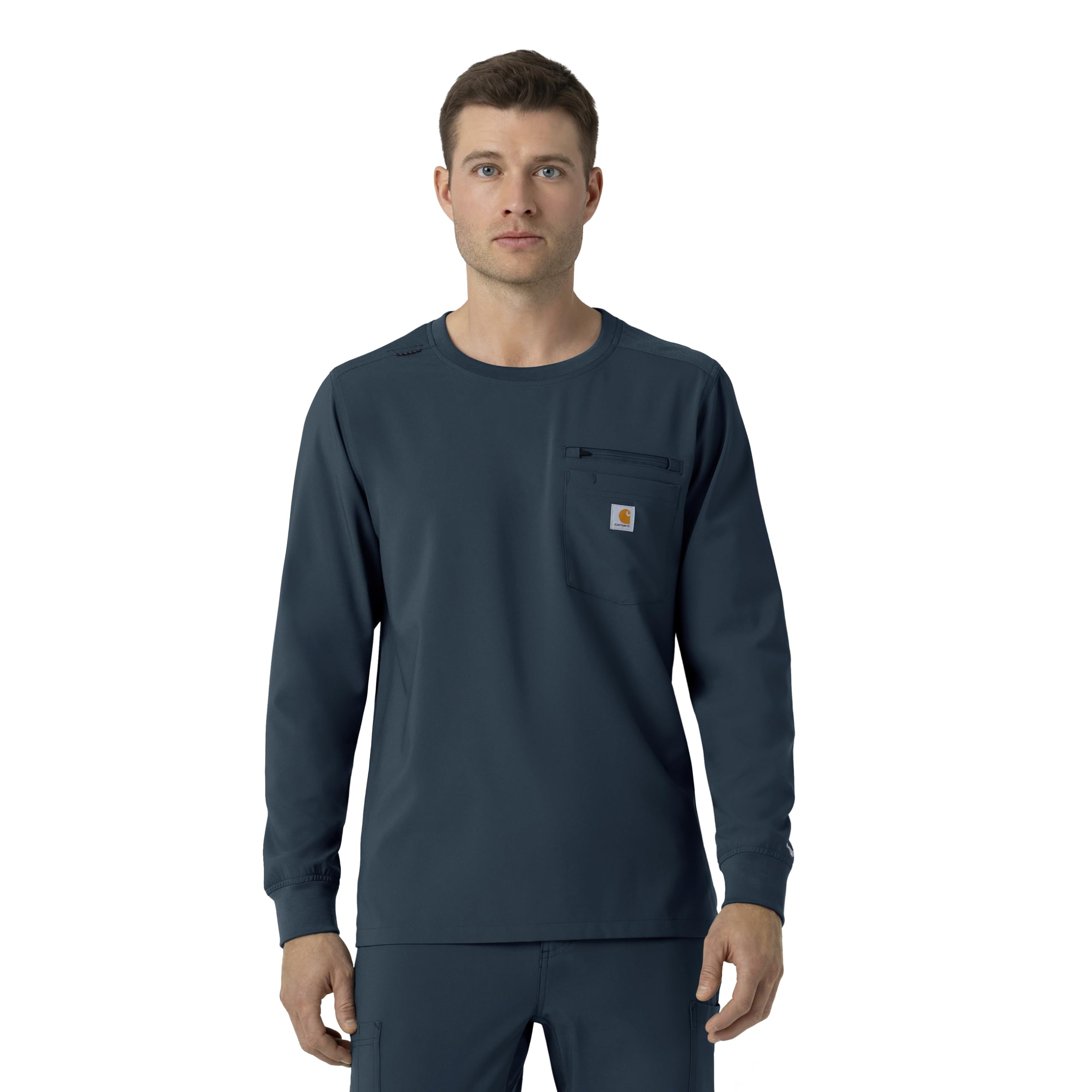 Scrubs for Men Force Cross-Flex Crew Neck Long Sleeve Tops with 2 Pockets
