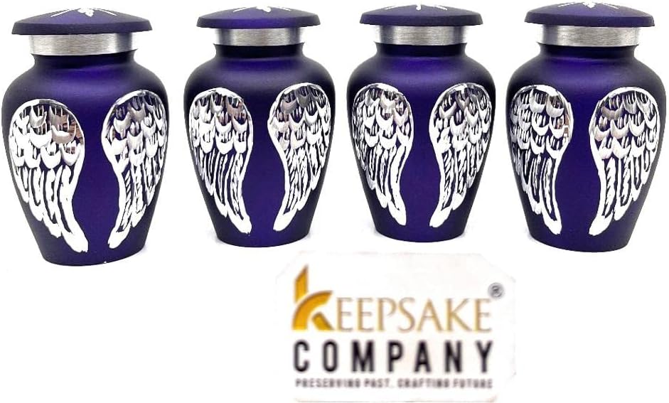 Purple Small Urns for Human Ashes - Angel Wings Mini Urns for Human Ashes - Cremation Keepsakes urns for Ashes - Ash Holders for Human Ashes – Urn -ERN - Tiny Urns for Men (Set of 4)