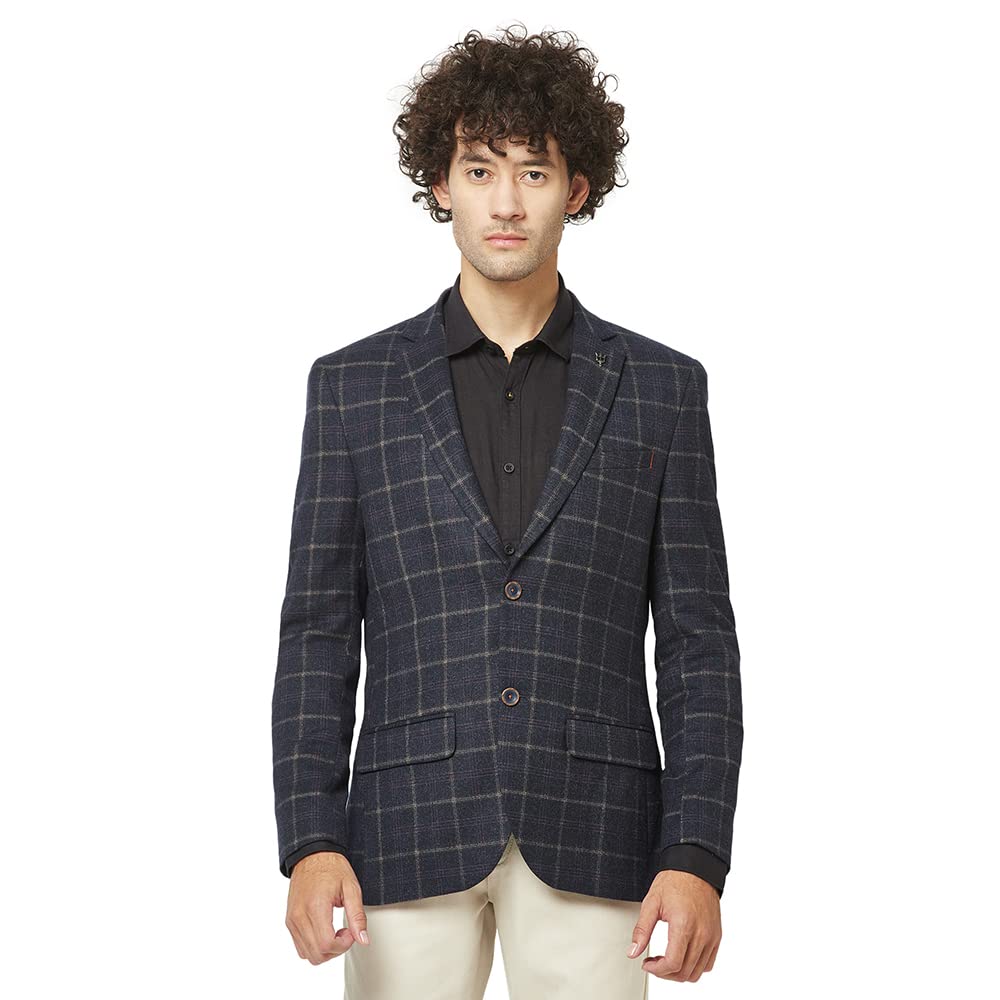 crimsoune club Mens Navy Blue Checked Blazer-picture-14