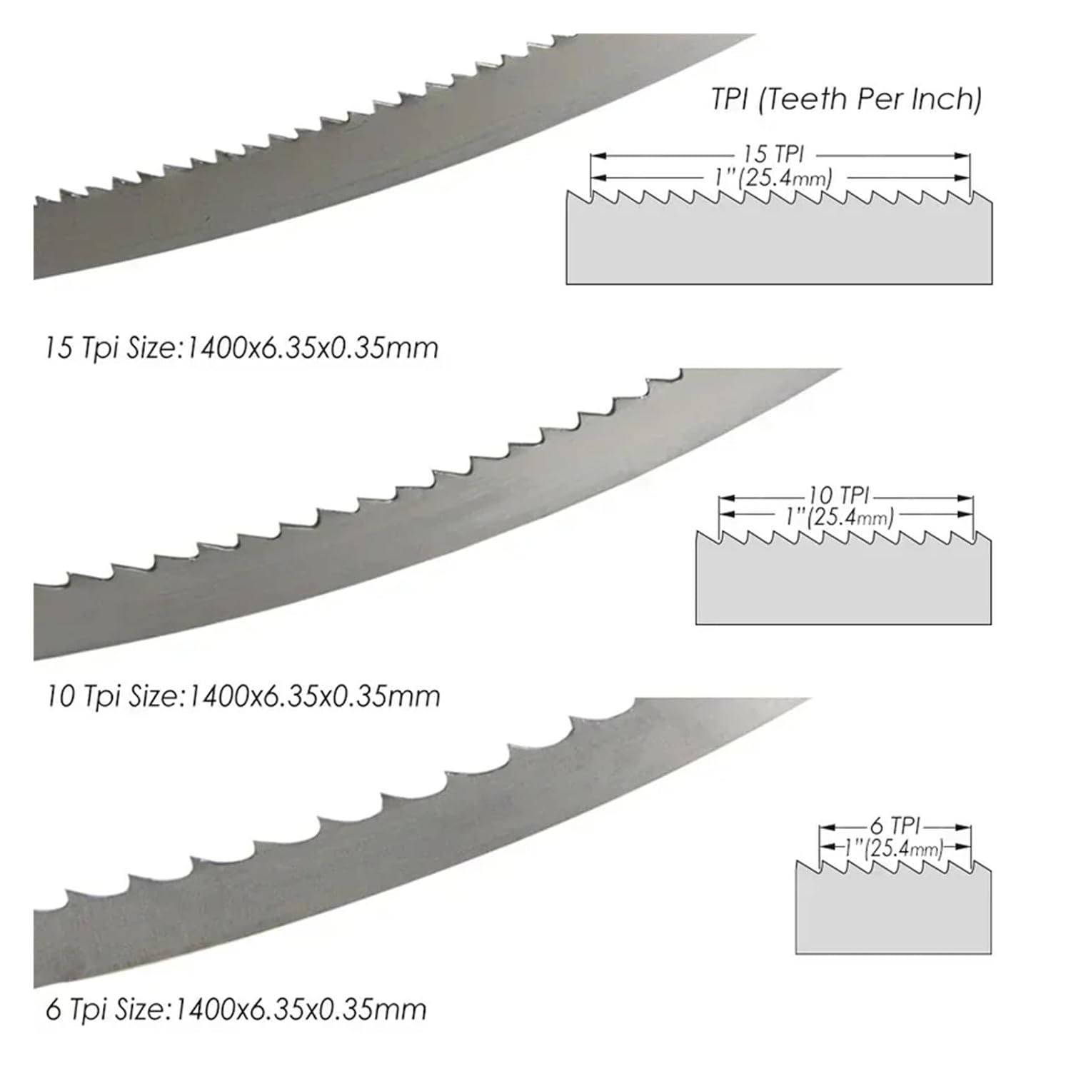 2PCS Bandsaw Blade Tools Accessories 8” Inch Wood Band Saw TPI 6/10 /14 1400x6.35x0.35mm Blades(10 TPI)