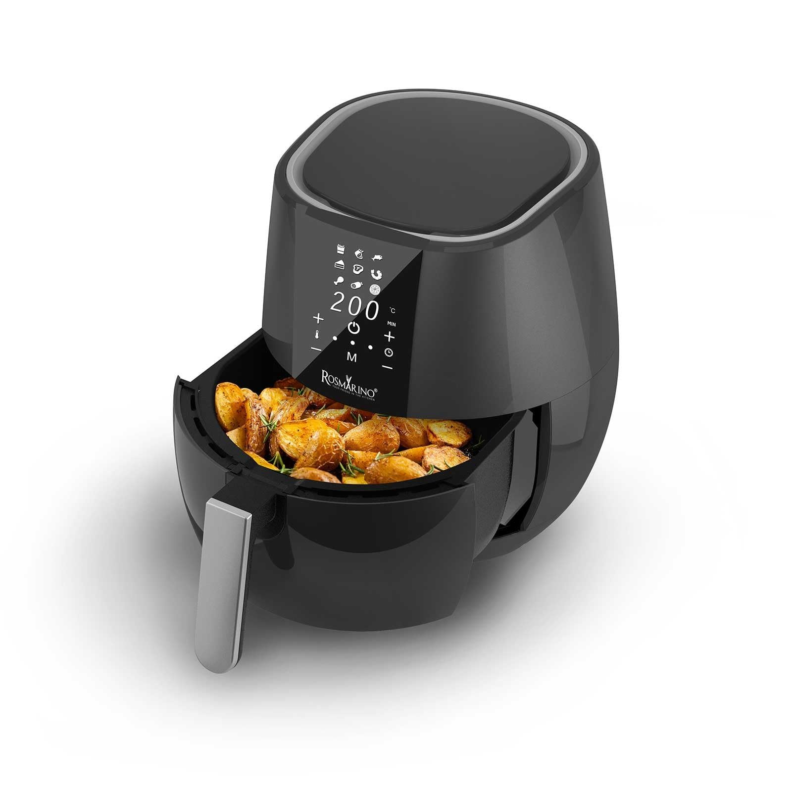 ROSMARINO Frytkownica beztłuszczowa, 3,5 l, XL, Air Fryer z cyfrowym ekranem dotykowym LED, 9 programów, podgrzewanie wstępne i utrzymywanie ciepła, tryb shake, 100 przepisów po niemiecku, 1500 W