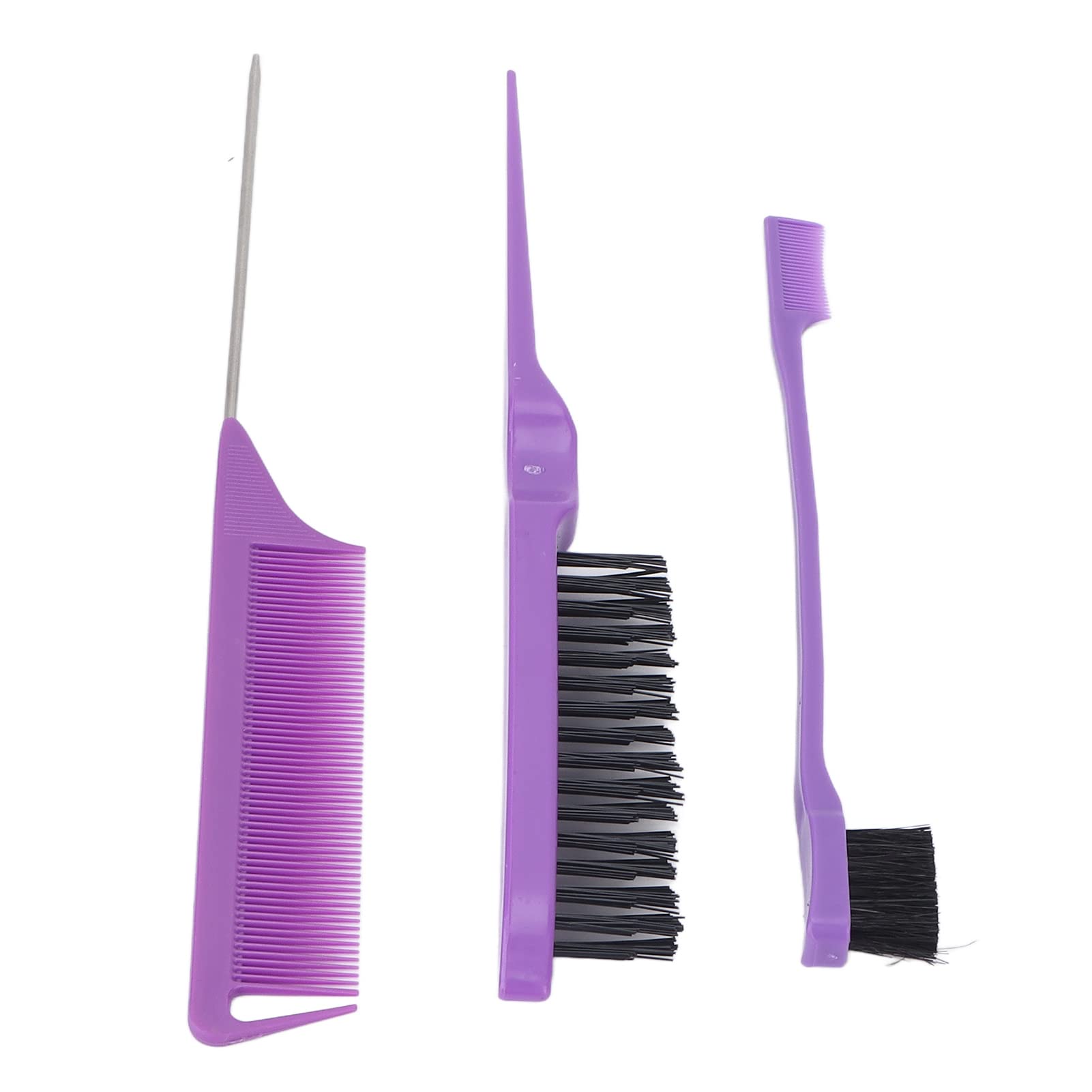 Fabater Set di Pettini per Tintura per Capelli Viola 3 Pezzi, Pettine a Coda di Topo in Acciaio Inossidabile Spazzola per Acconciature, Spazzola per Capelli a Olio per Tintura Sezionamento Styling,