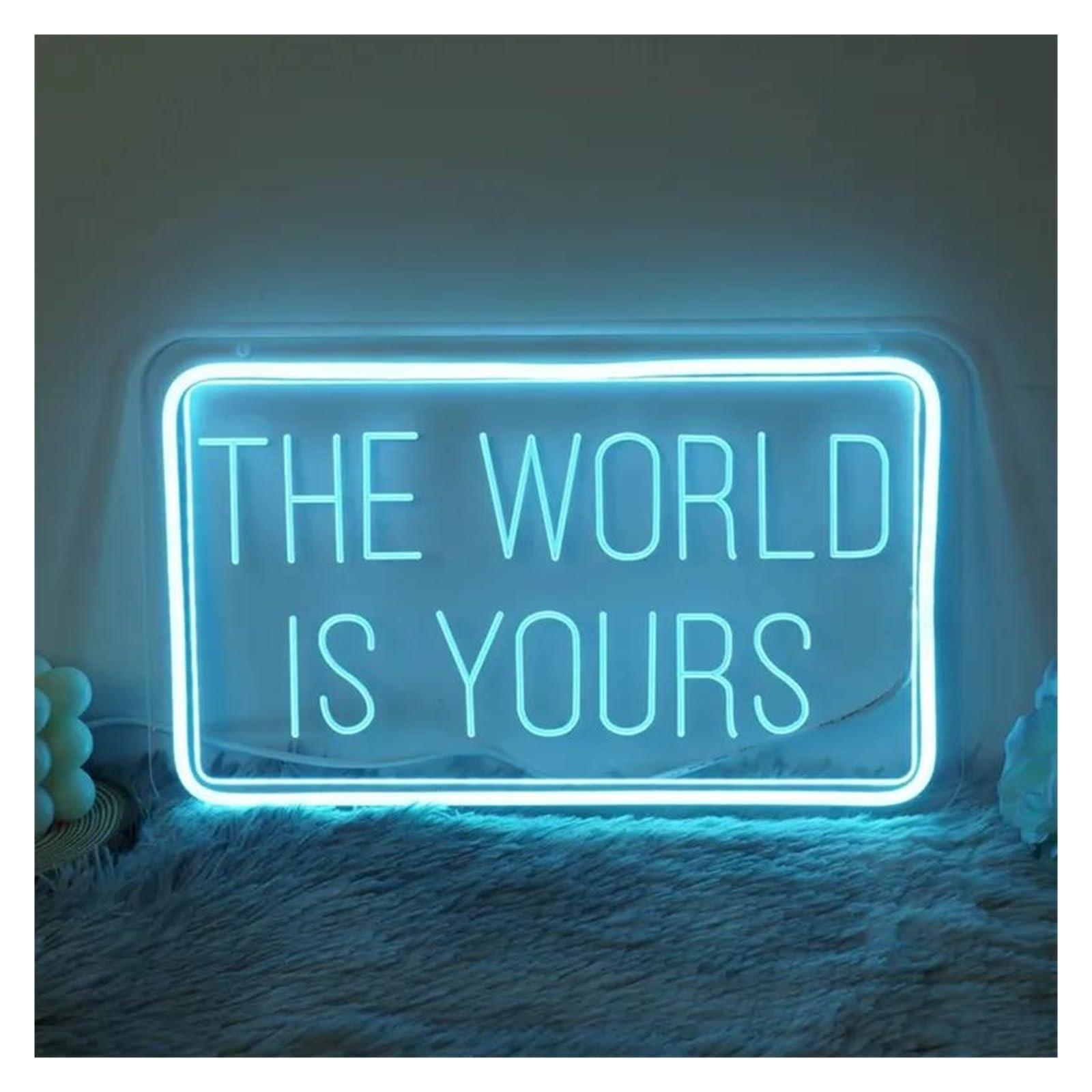 XENITE Luces Art Decoration Christmas Letrero De Neón THE WORLD IS YOURS LED Con Alimentación USB, Lámpara De Grabado, Decoración De Pared Para Fiestas En Casa, 40cm