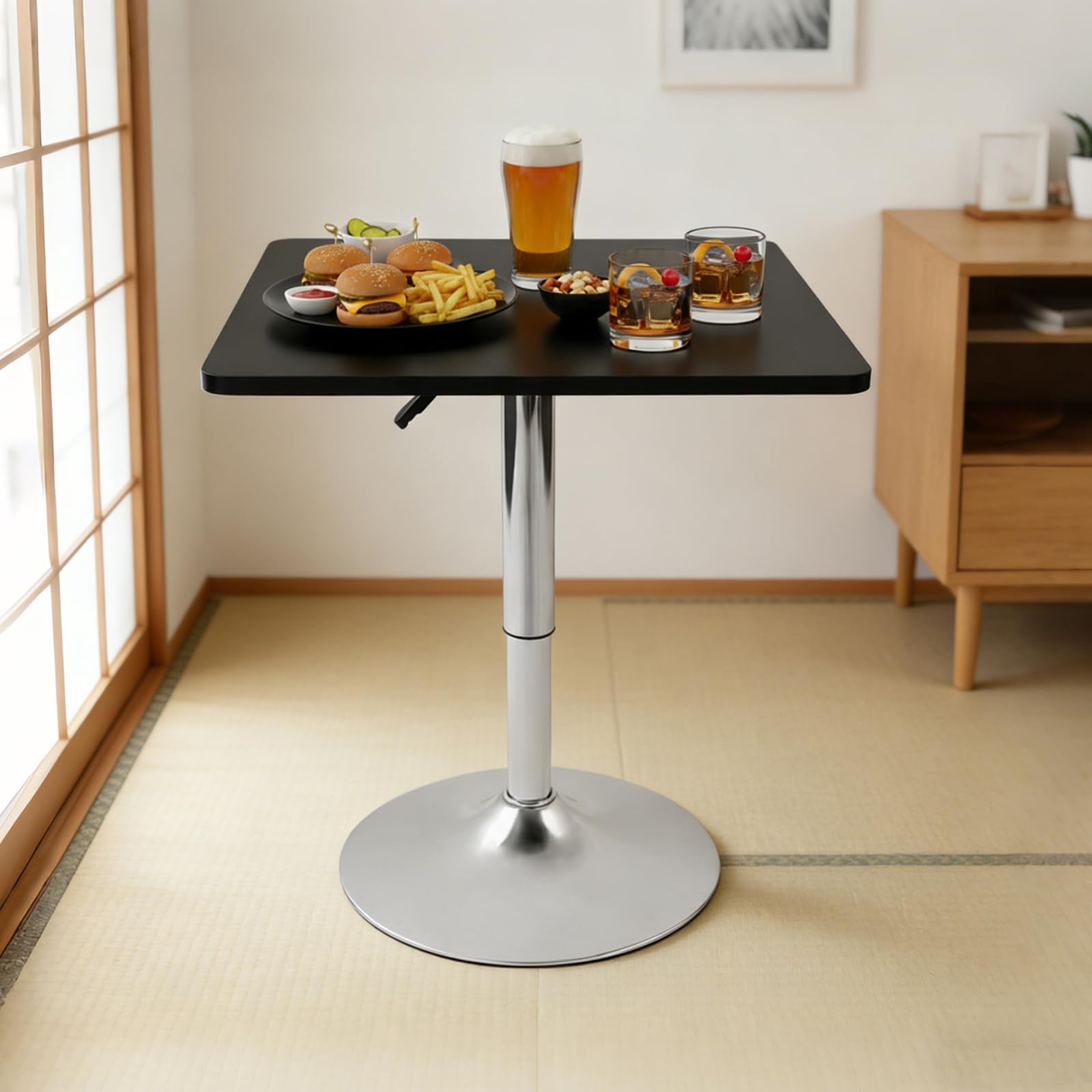 Bar Mesa alta, mesa de bar, mesa alta, cocina, mesa cuadrada, 60 x 60 cm, altura ajustable 67 – 91,5 cm, estructura sólida, pie de metal, para sala de estar, cocina, dormitorio, casa, mesa