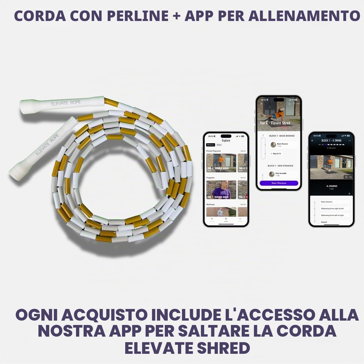 Elevate Rope Corda per saltare regolabile con perline, 3 m, con app per allenamento gratuita, ritmo e controllo per cardio, freestyle, footwork e principianti