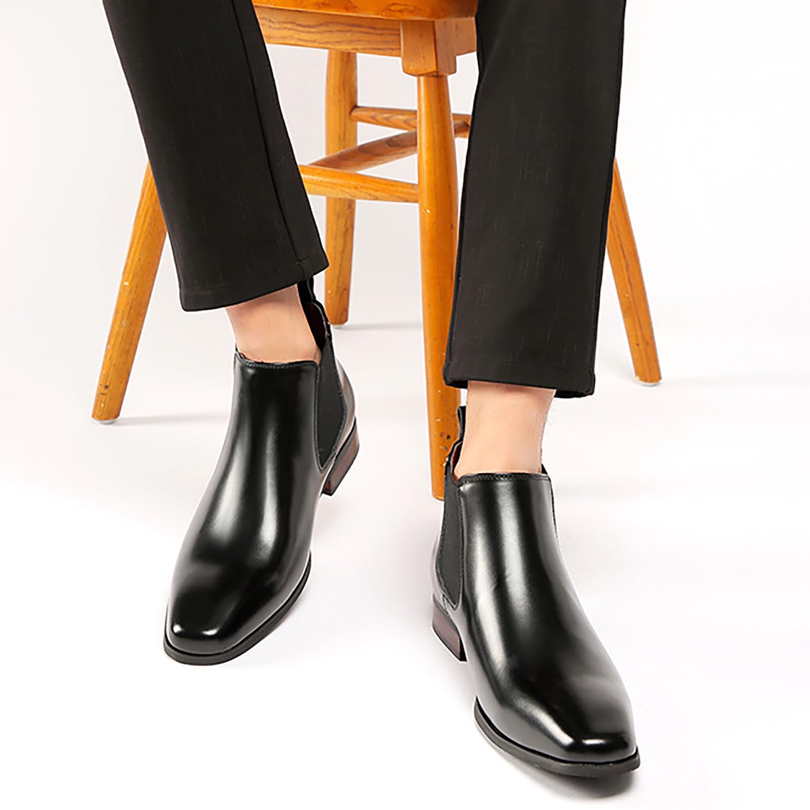 Amazon.com: QAXZESA Men's Leather Chelsea Boots Formal Dress Slip On Ankle  Boots Classic Wedding Work Booties for Men,Black Thick-44 : Clothing, Shoes  & Jewelry