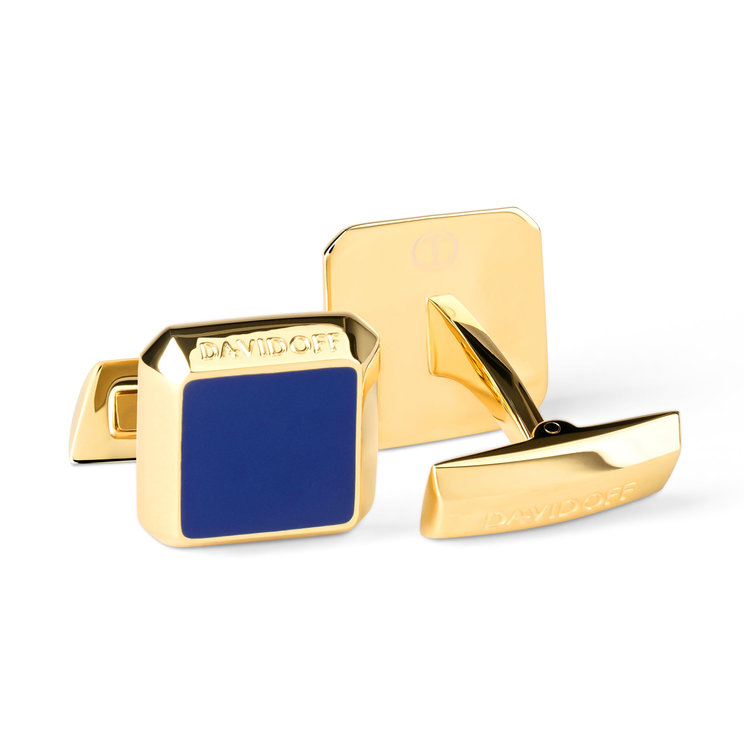 DAVIDOFF ESSENTIALS Cufflinks - Gemelos de oro cuadrados para hombre - gemelos para camisas chapados en oro con detalle lacado en azul oscuro – accesorios de hombre para bodas y eventos de etiqueta