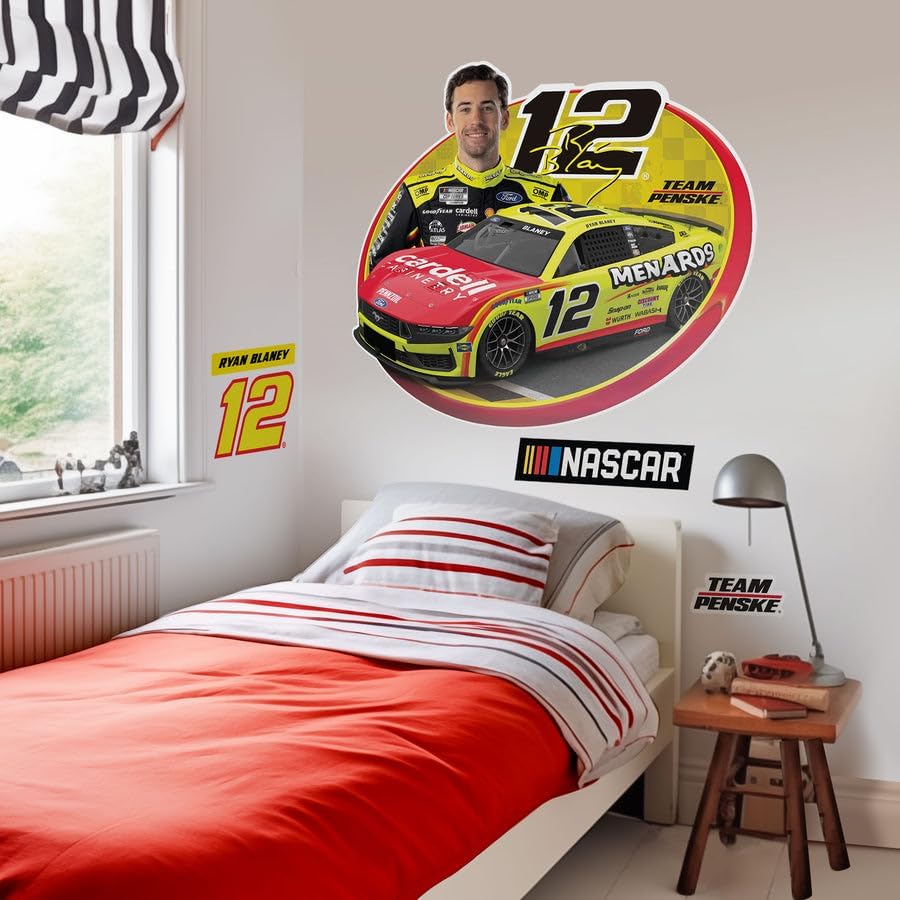 Prime Party Ryan Blaney NASCAR Wall Decal Set | Large 32-Inch Removable Graphics | Official Team Penske #12 Car 2023 Champion Room Decor for Bedroom & Fan Cave