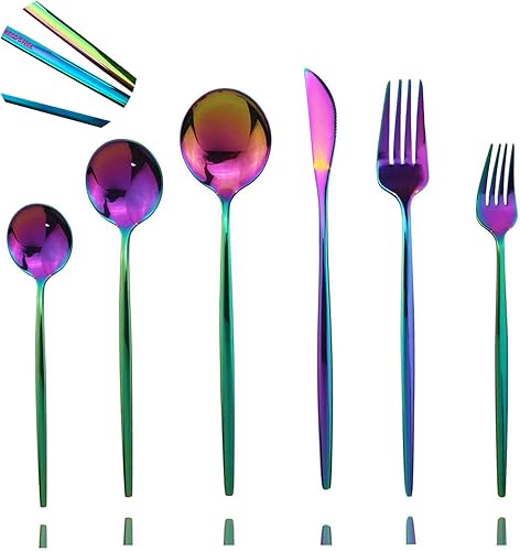 JASHII Juego de cubiertos de 36 piezas con tenedores, cubiertos de acero inoxidable para 6, utensilios de comer, vajilla, apto para lavavajillas,