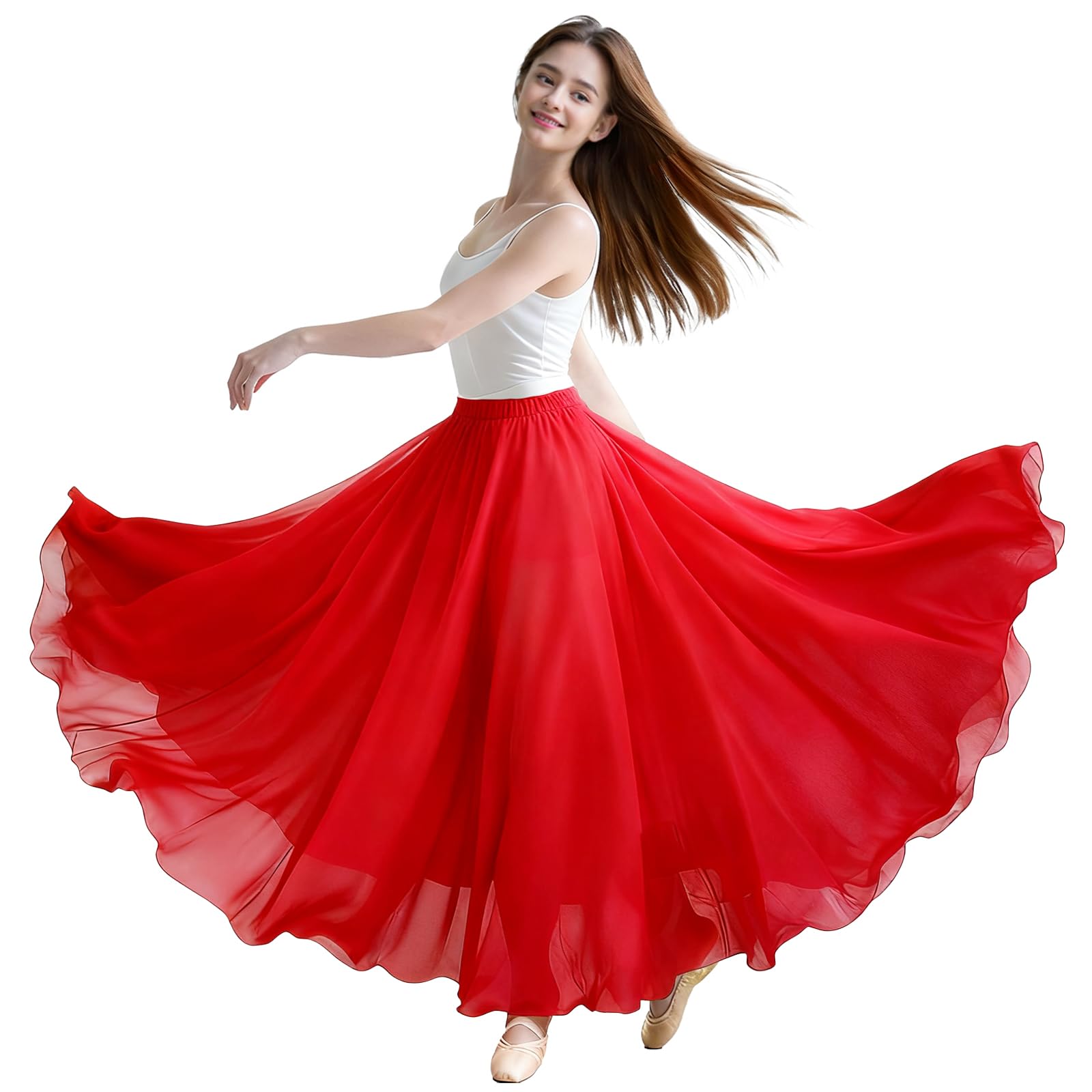Jupe Danse Orientale en Chiffon pour Femme, Jupe Flamenco Danse du Ventre