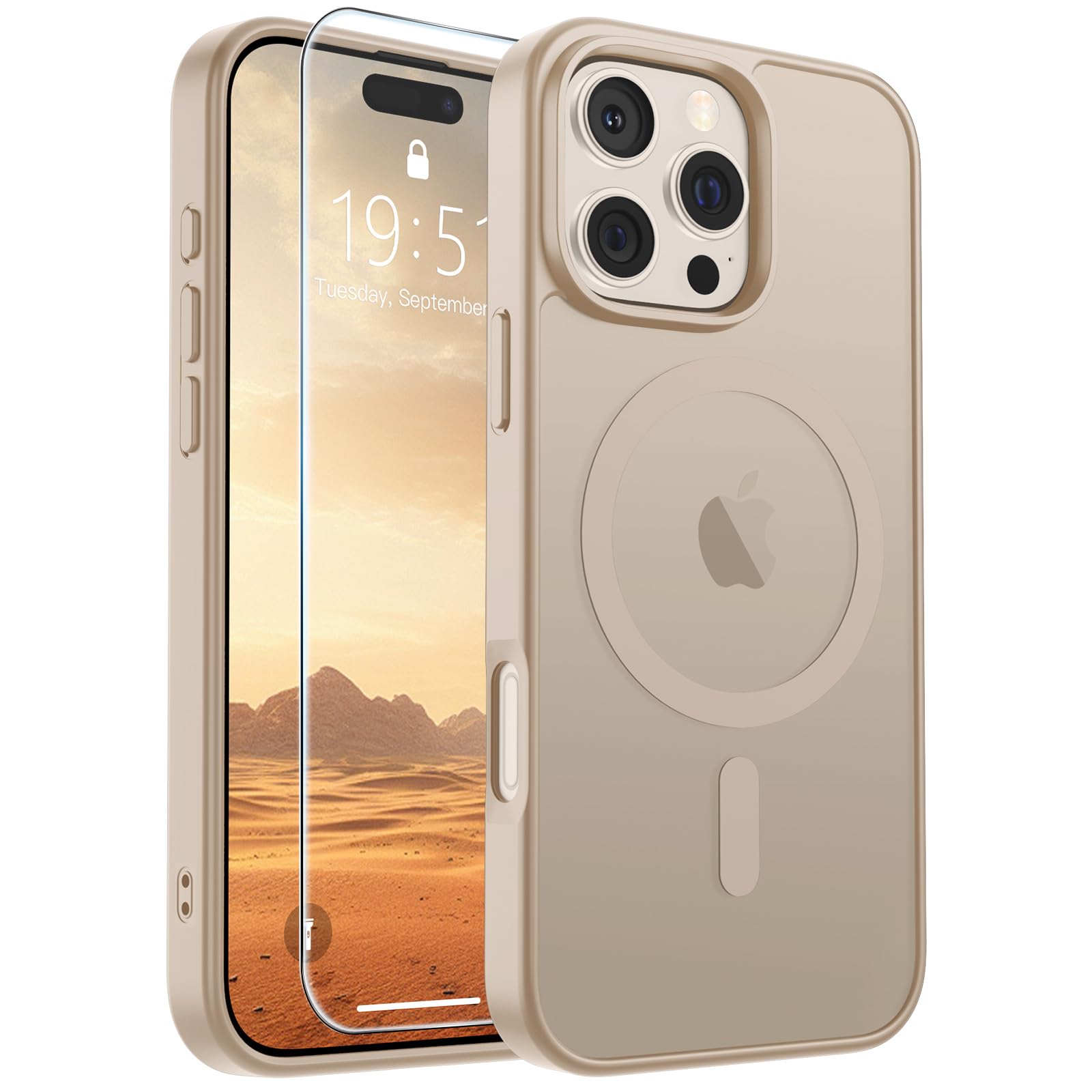 SUPFINE Magnetic for iPhone 16 Pro Case Desert Gold | With Screen Protector, Translucent Matte, Compatible with MagSafe, Military Grade Drop Proof, Rugged Shockproof Protective