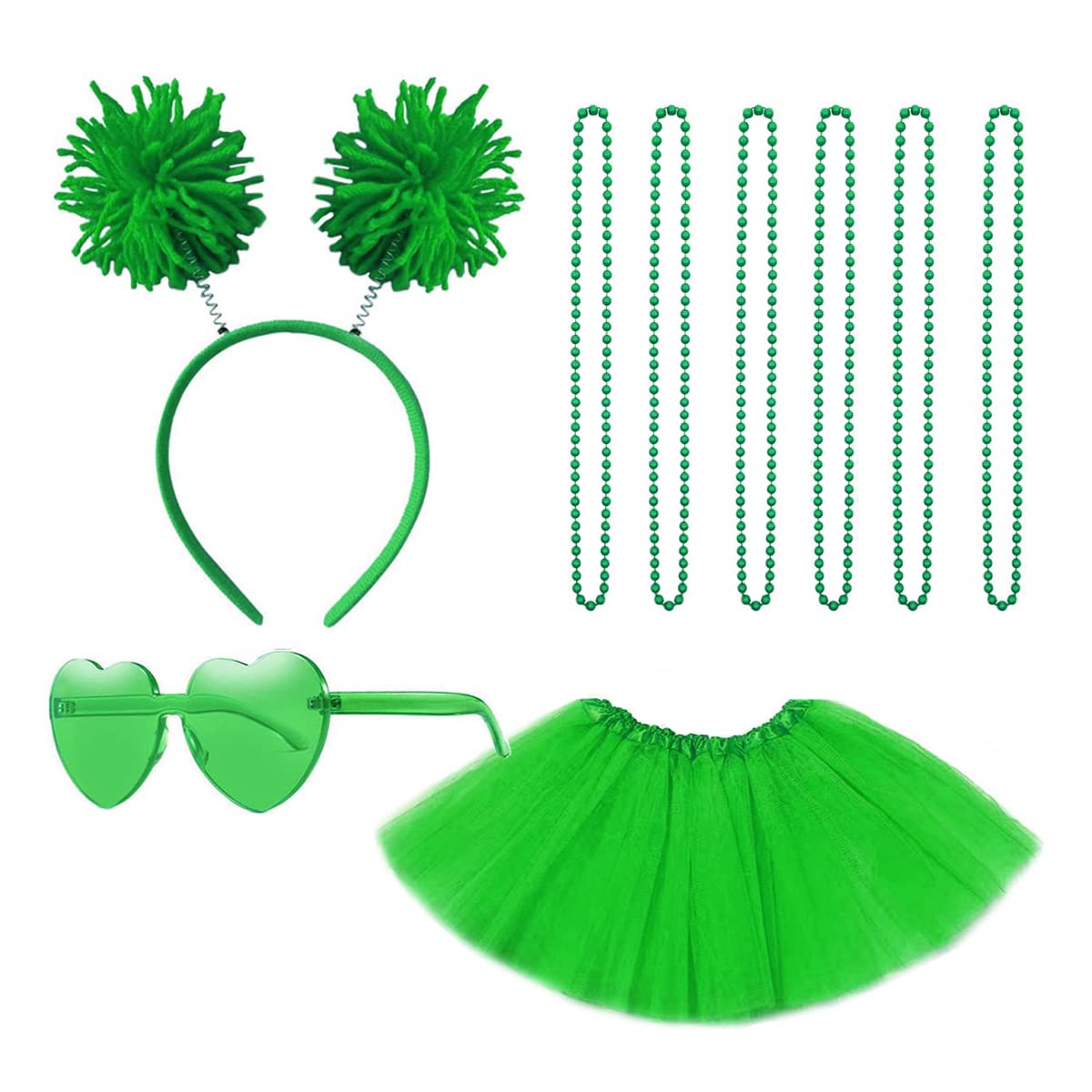 Gionforsy Tutu Skirts for Women Costume Set with Pom Pom Headband Sunglasses Bead Necklace Tulle Skirt Accessories Set for Halloween Birthday Themed Party Fancy Dress (Green)