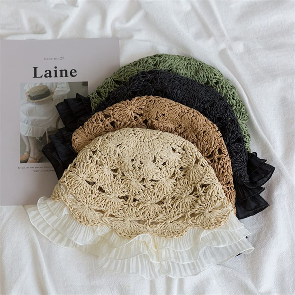 Sombrero de Verano para Mujer, Sombrero Tejido de Encaje, Protector Solar versátil, Sombrero de Cubo, Aleros pequeños de Verano