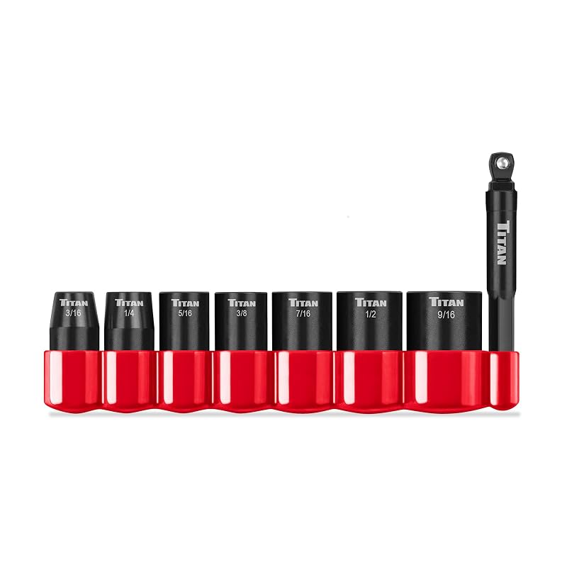 Kit de Soquetes de Impacto Titan 46001 com Encaixe de 6 Pontos e Acionamento de 6,35 mm (1/4 pol.), Medidas SAE, 8 Peças