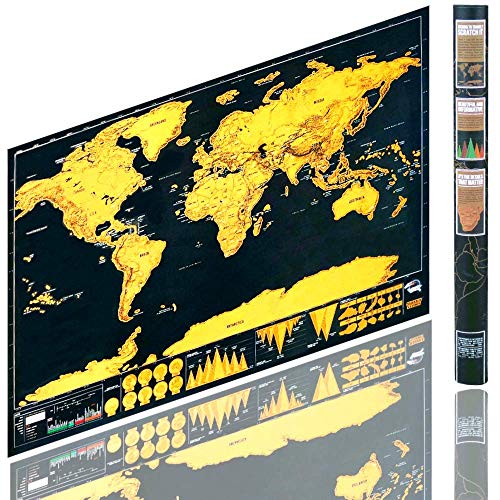 Berry King Travelgoals Weltkarte (82 x 60 cm) frei - rubbeln, kratzen Schwarz/Gold inkl. Kartographie Equipment