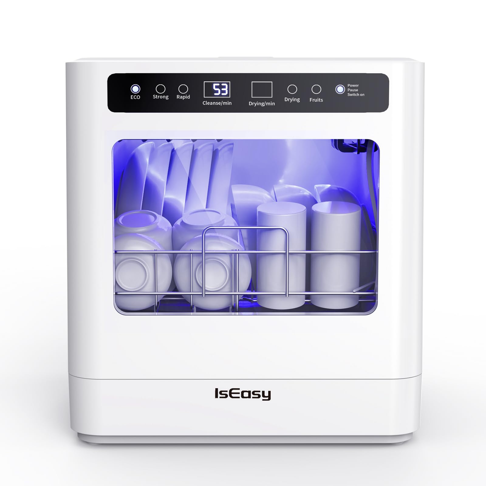 IsEasy Lavavajillas de encimera Mini lavavajillas 43CM con 5 Programas,Pantalla LED,lavado de Fruta,Dos modos de suministro de agua Ideal para cocinas domésticas, apartamentos y campings