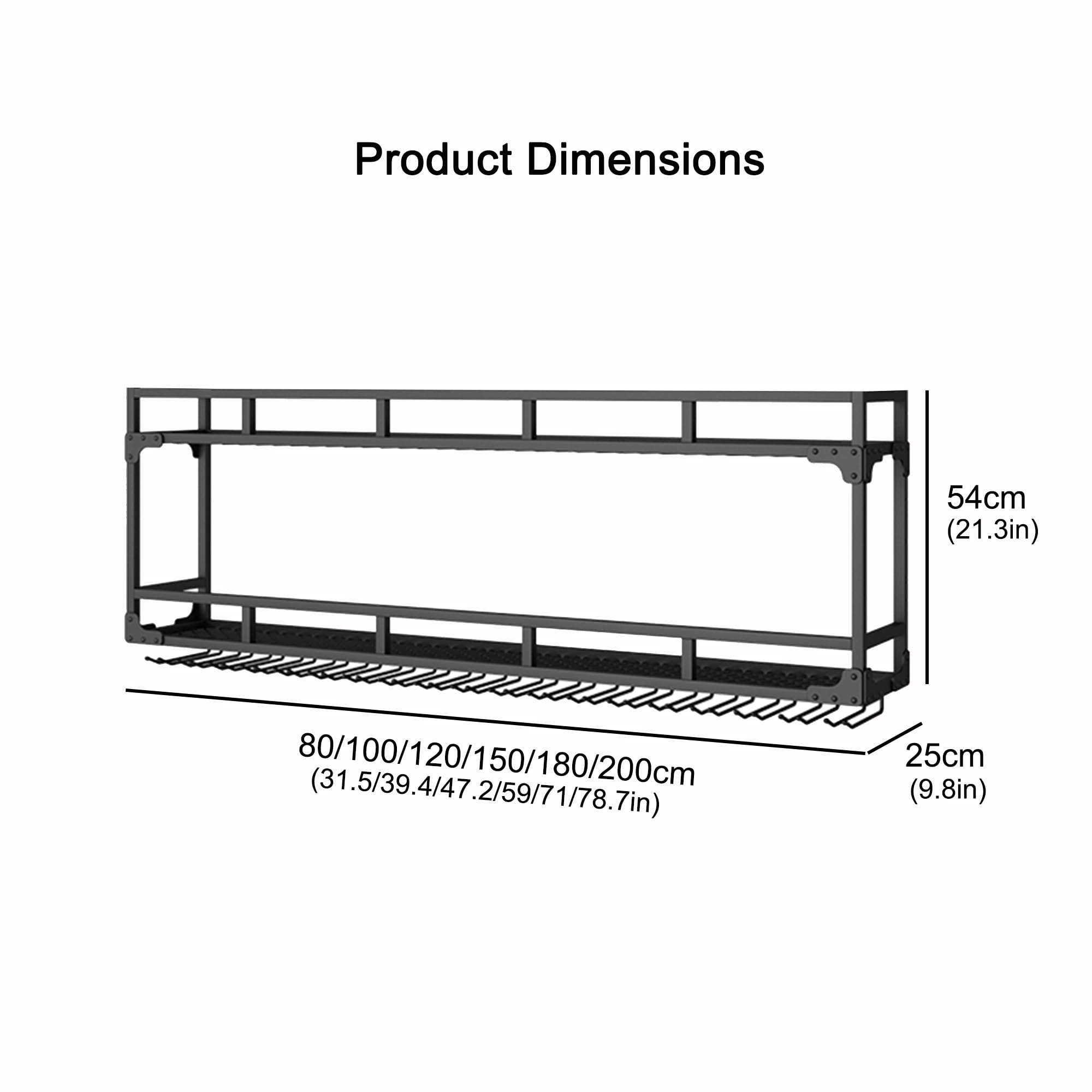 Moderne Weinregal Metall Regal Bar Wand mit Weinglashalter für Bar Restaurants Wohnzimmer Küche(Black-2layers,100cm(39.37in))