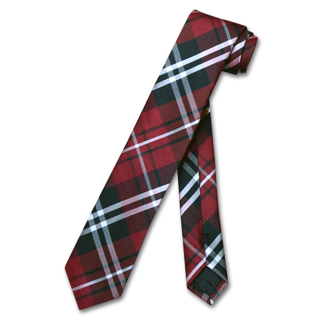 Vesuvio Napoli Narrow NeckTie Skinny Black Burgundy White PLAID Men's 2.5