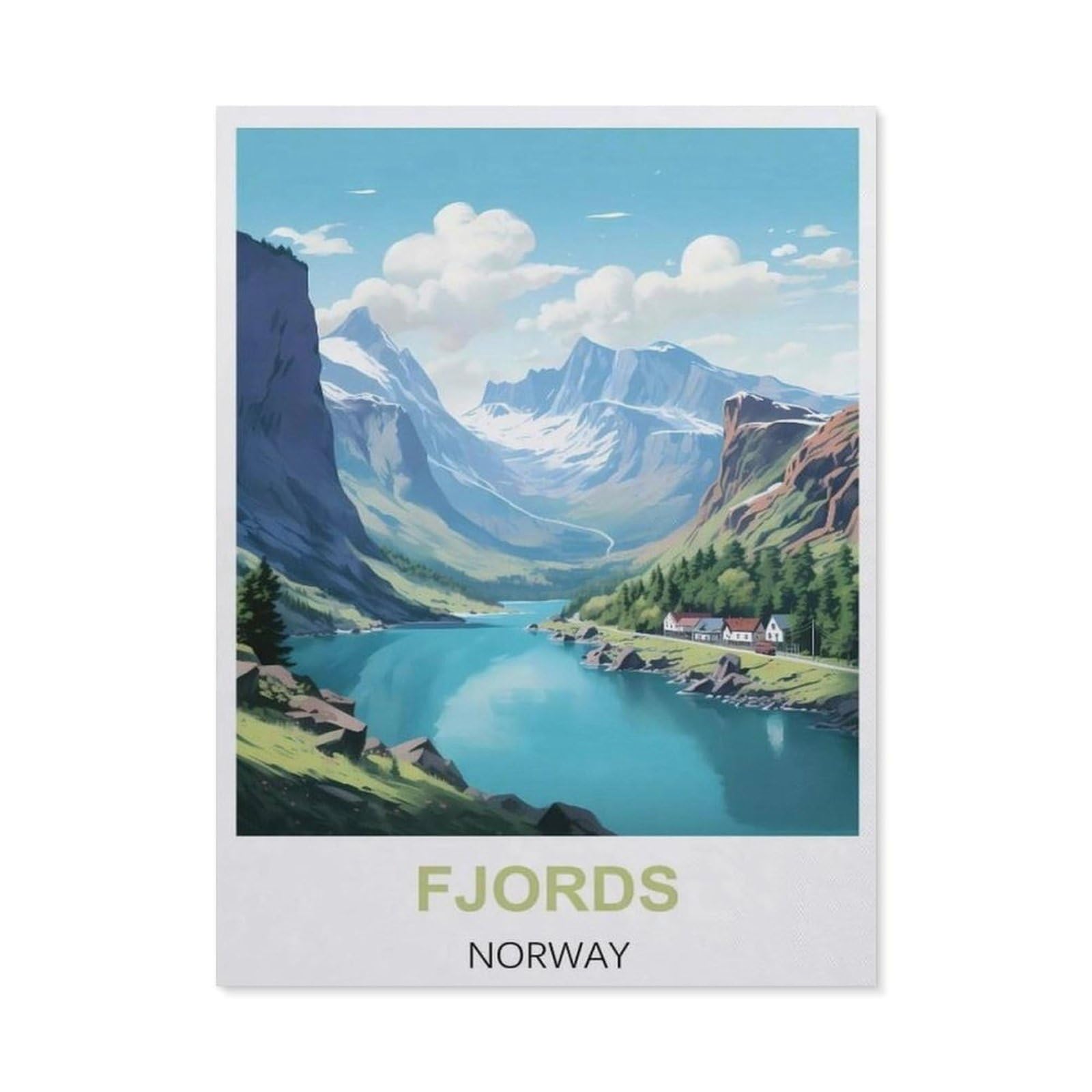 Beayodkp A6 Paint By Numbers，Fjords Norway Vintage Travel Poster，Landscape Kit For Adults Beginner Diy Oil Painting(40X50cm-Bj5