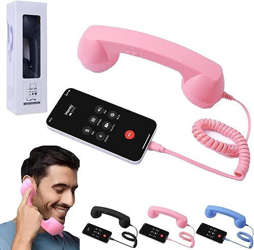 Miniatura 10 de Auricular retro para iPhone, teléfono retro 2026 para teléfono celular, tableta, laptop, auriculares con llamada cómoda, con botón de respuesta